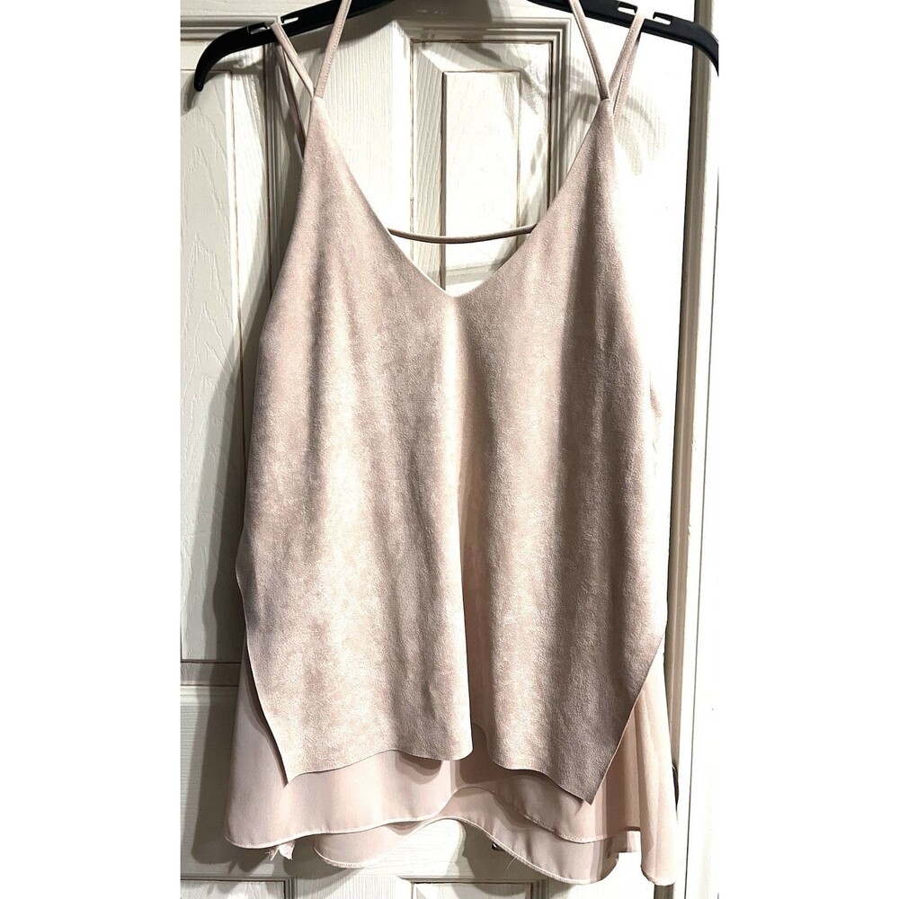 NWT Sans Souci Blush Pink Layered Faux Suede Chiffon Tank Top XL Strappy Back